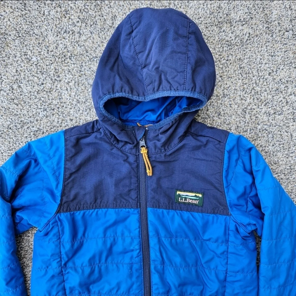 LL Bean Discovery Trail Jacket Synthetic Down Coat Blue Black Zip Up Youth L
